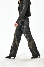 DND4DES Cross Crocodile Spliced Flared Jeans