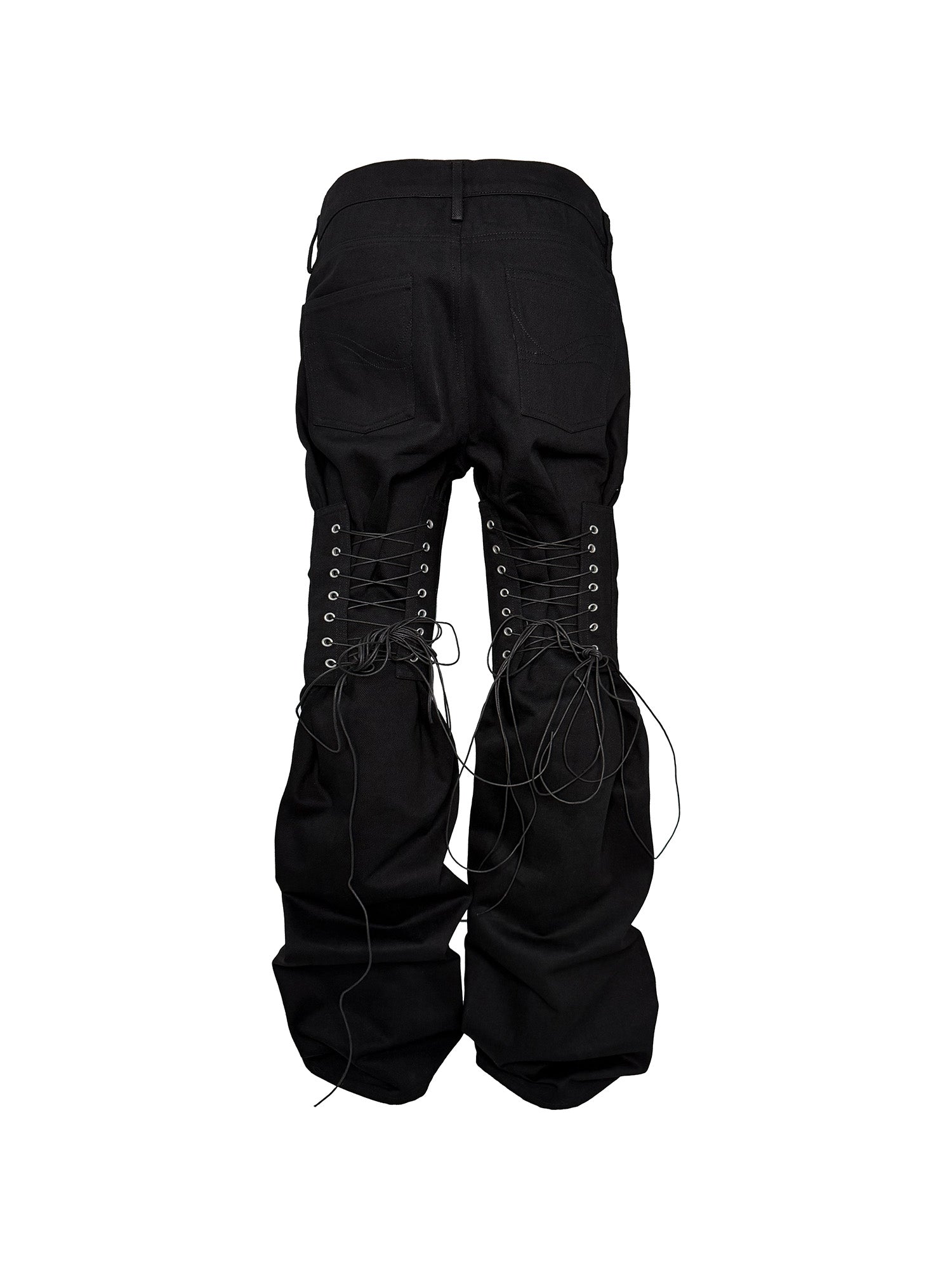 PCCVISION Lace-Up Zipper Flared Jeans