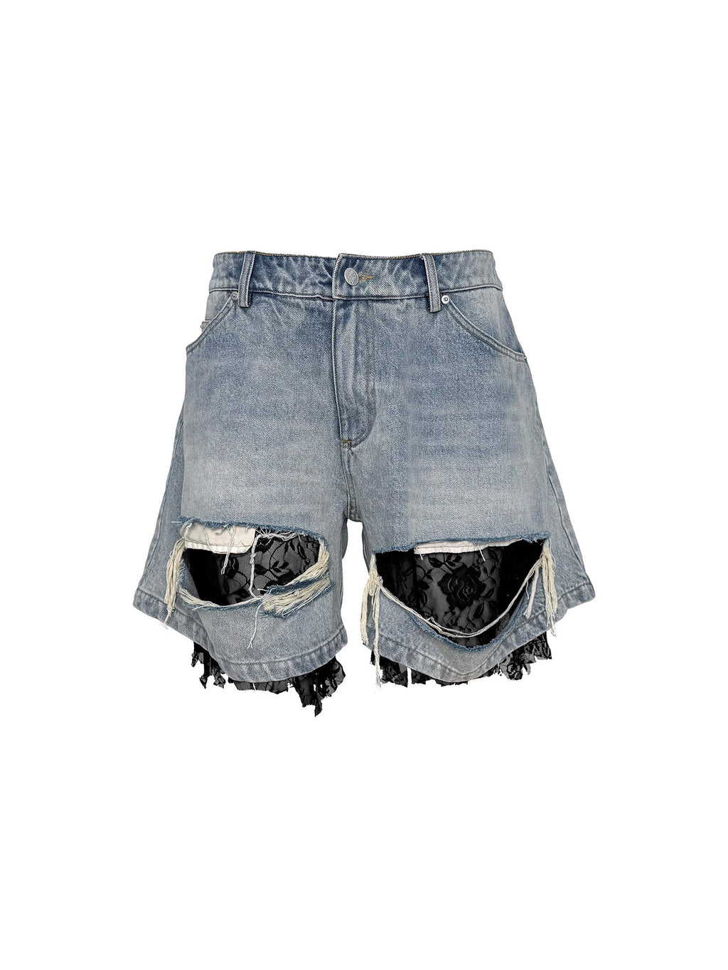 PCCVISION Lace-Spliced Denim Shorts