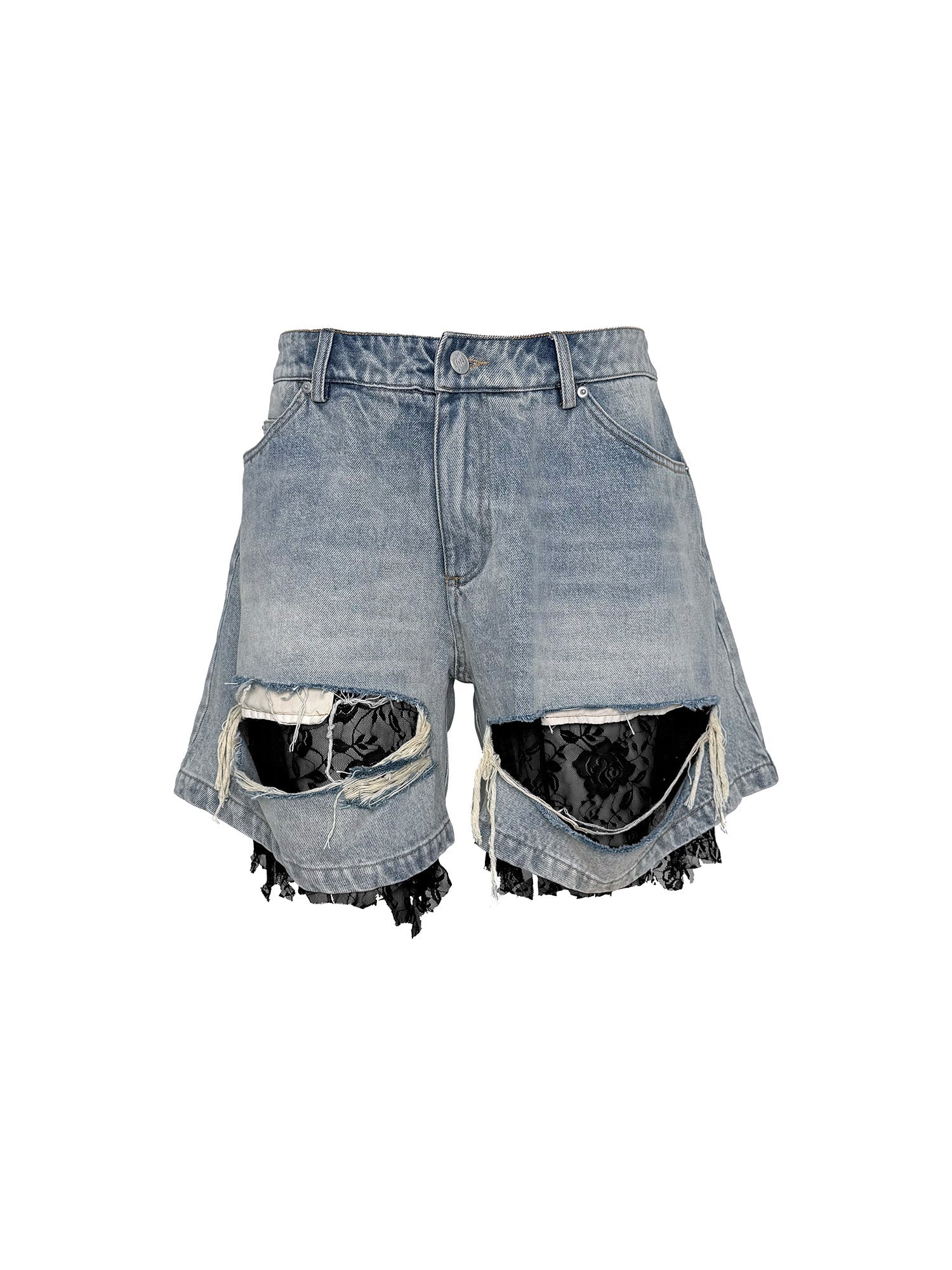 PCCVISION Lace-Spliced Denim Shorts