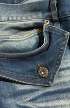 PCCVISION Washed Flap Pockets Slim Flared Jeans