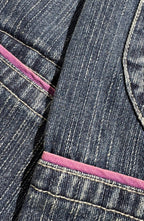 PCCVISION Contrast Stitch Embroidered Washed Jeans