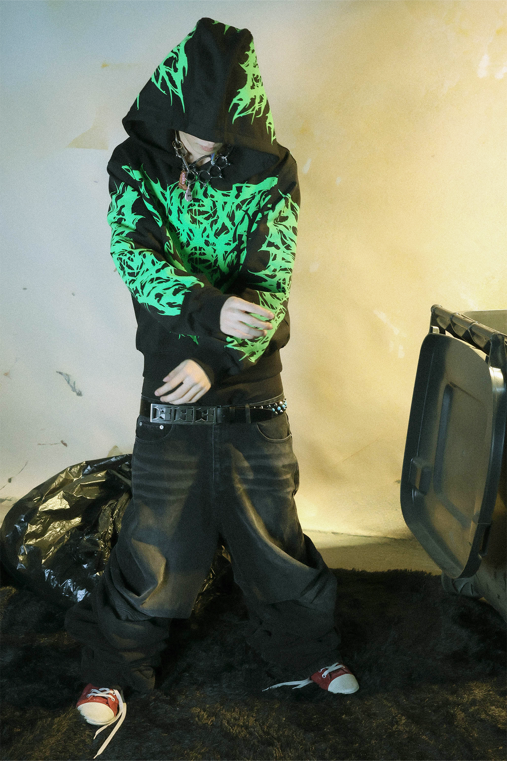 PCCVISION Distressed Wrinkled Stacked Baggy Jeans