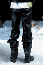 PCCVISION Pleated Knee Flare Faux Leather Pants
