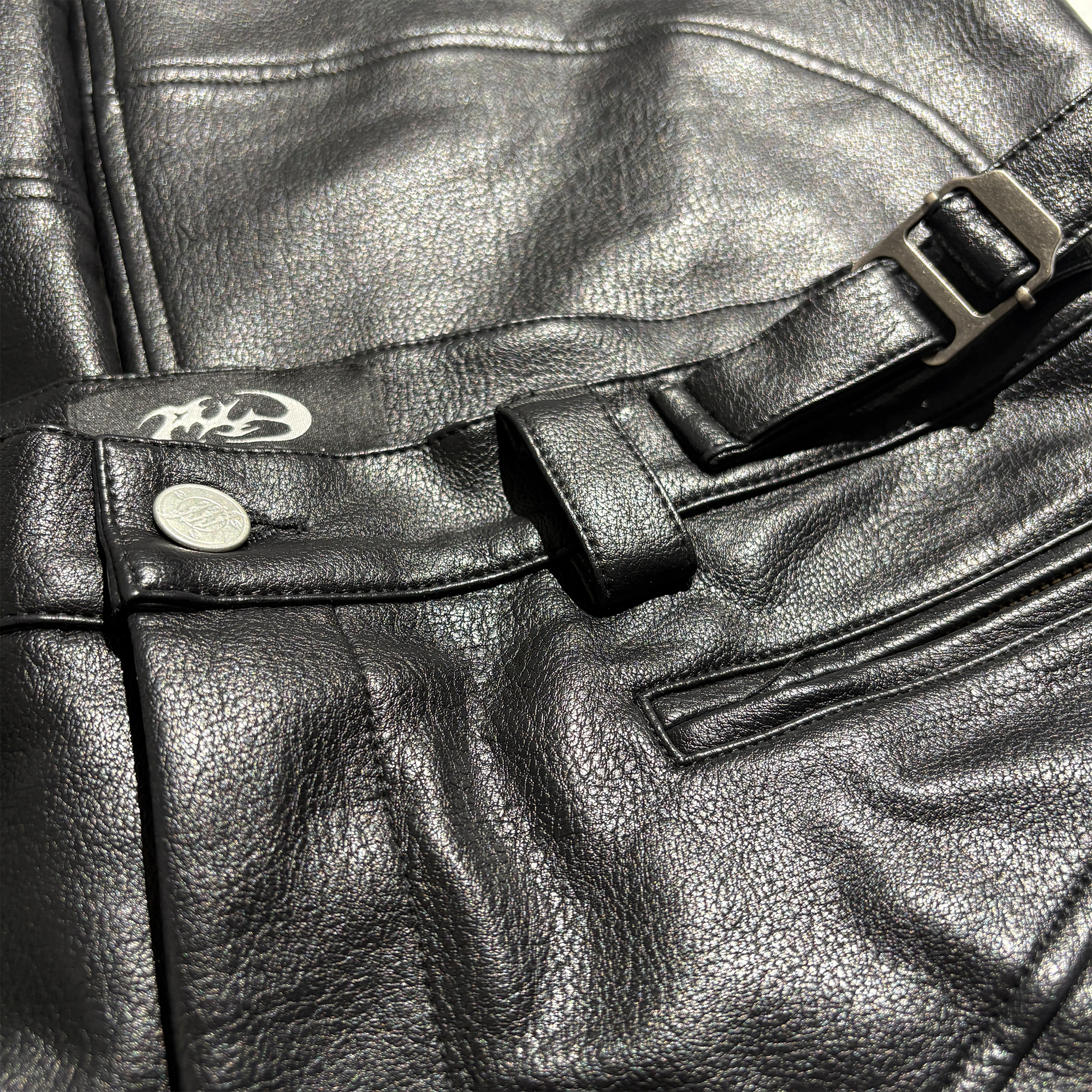 PCCVISION Pleated Knee Flare Faux Leather Pants