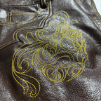 PCCVISION Gothic Skull Stitch PU Pants Brown