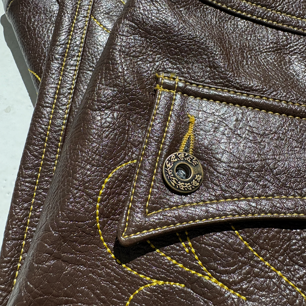 PCCVISION Gothic Skull Stitch PU Pants Brown
