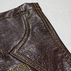 PCCVISION Gothic Skull Stitch PU Pants Brown
