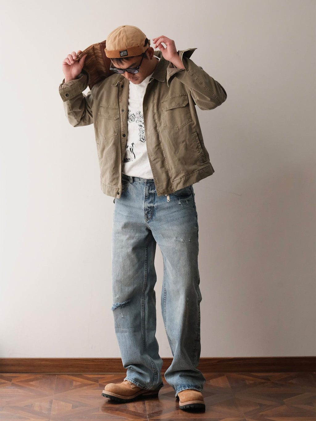 NEIGBORL Washed Distressed Straight-Leg Jeans