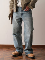 NEIGBORL Washed Distressed Straight-Leg Jeans