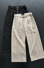 CATSSTAC Button-Closure Striped Double-Pleat Trousers