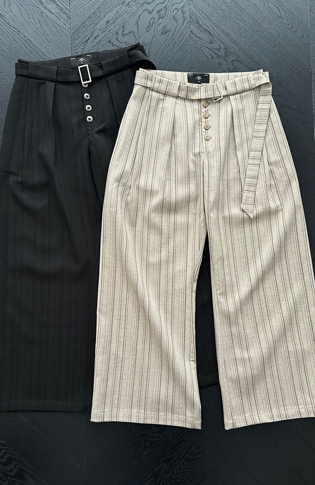 CATSSTAC Button-Closure Striped Double-Pleat Trousers