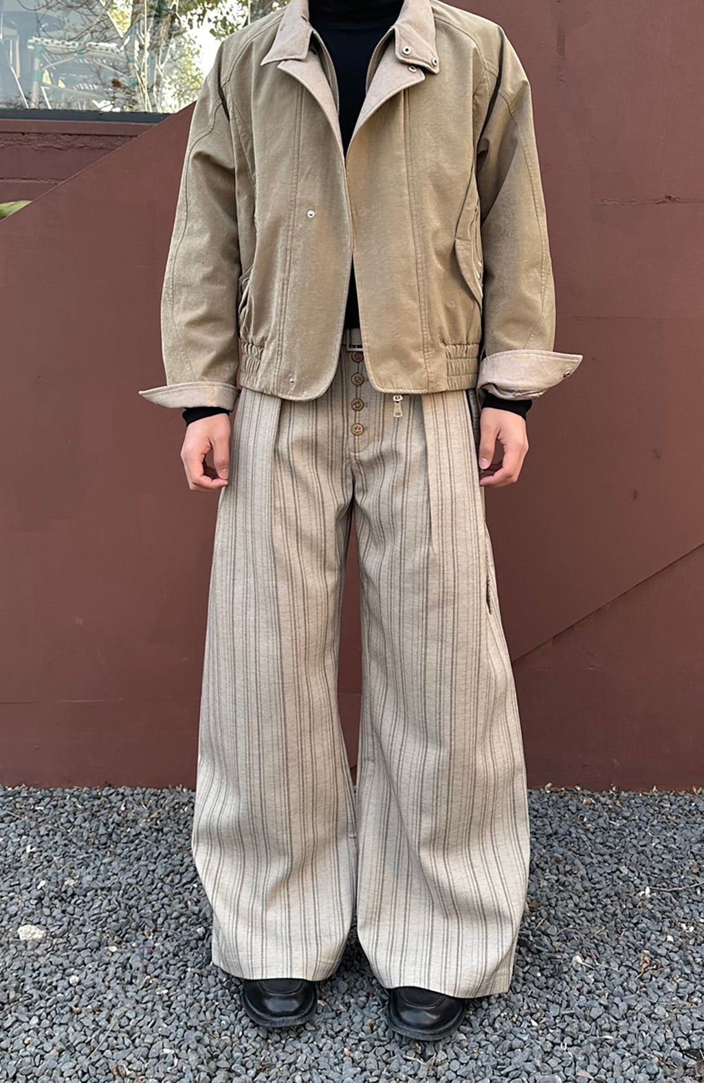 CATSSTAC Button-Closure Striped Double-Pleat Trousers