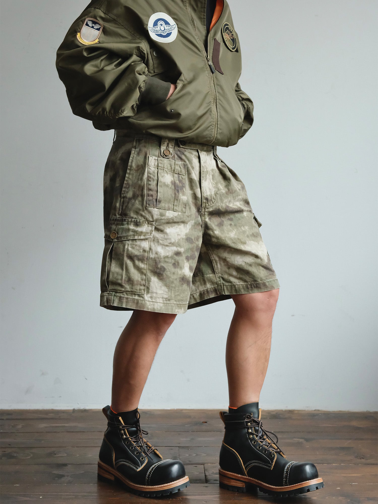 NEIGBORL Retro Washed Camo Cargo Shorts