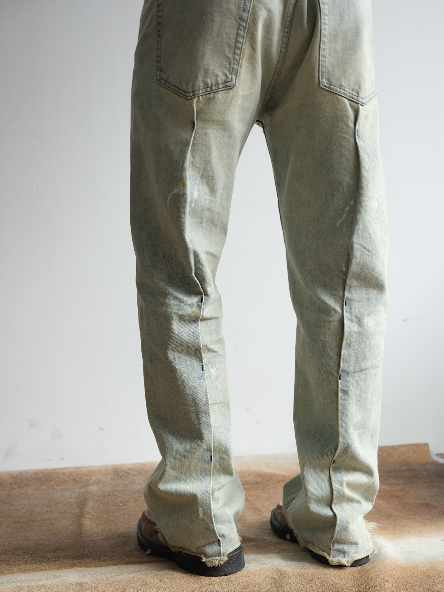 NEIGBORL Washed Paint-Splatter Straight-Leg Jeans