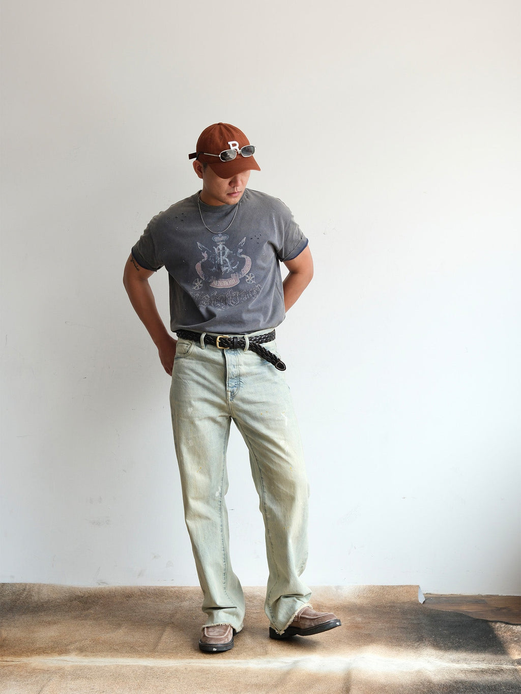 NEIGBORL Washed Paint-Splatter Straight-Leg Jeans