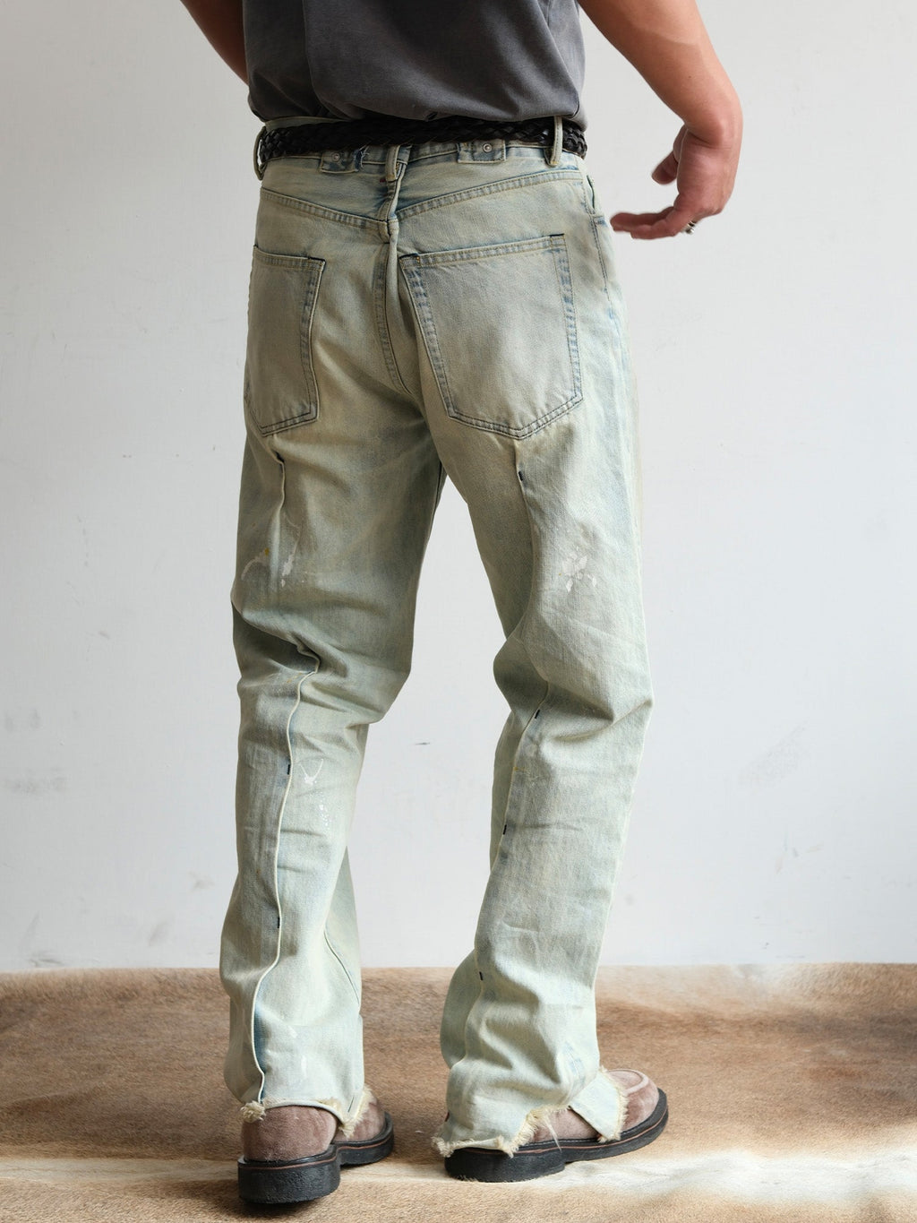 NEIGBORL Washed Paint-Splatter Straight-Leg Jeans