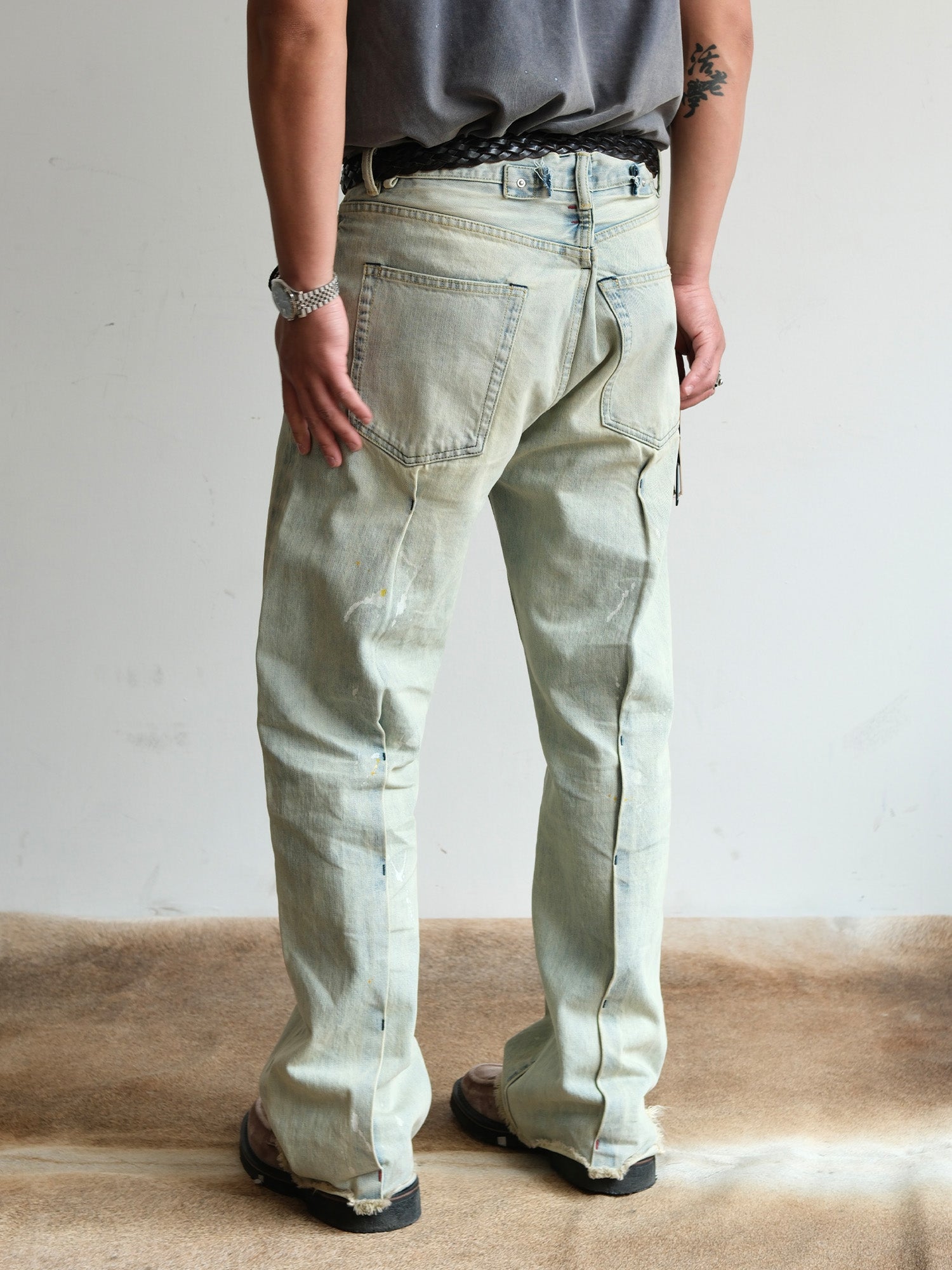NEIGBORL Washed Paint-Splatter Straight-Leg Jeans