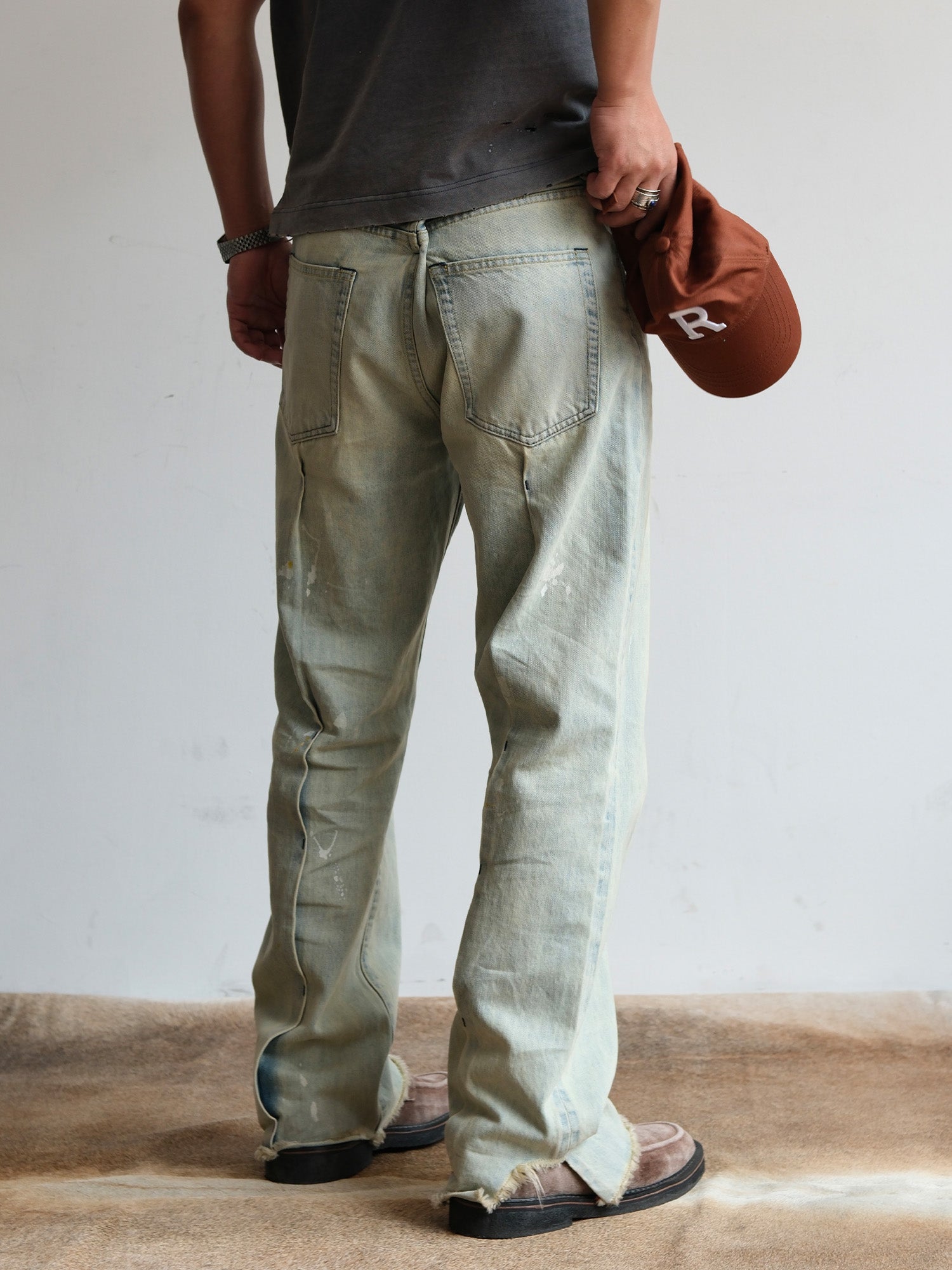 NEIGBORL Washed Paint-Splatter Straight-Leg Jeans