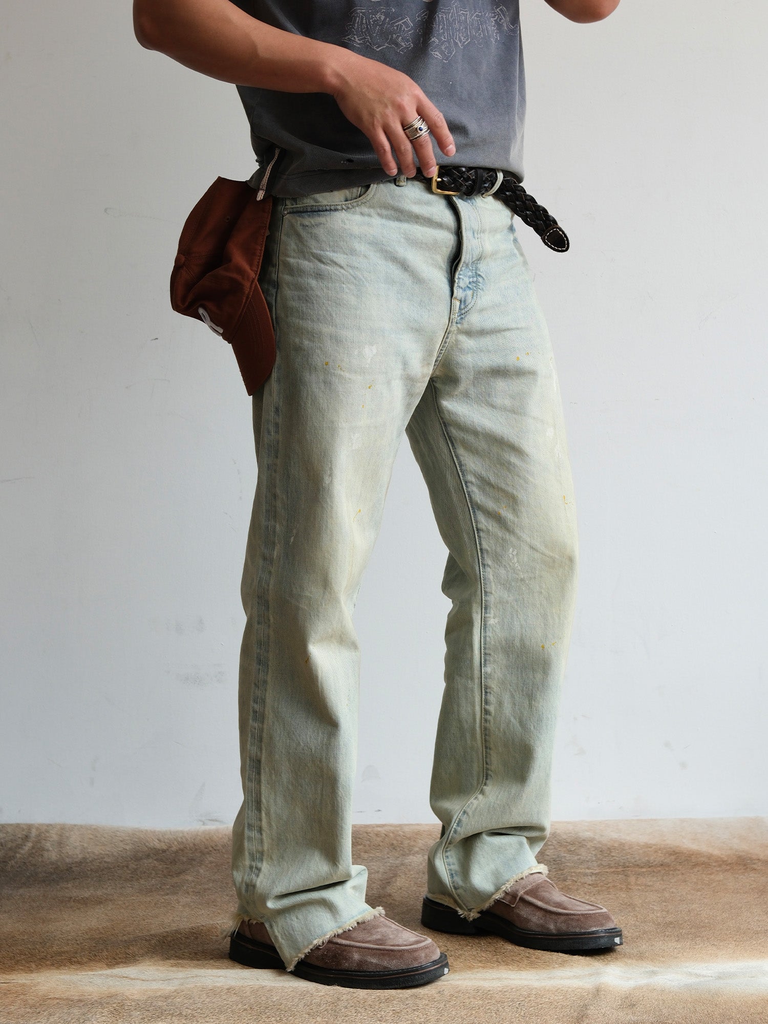 NEIGBORL Washed Paint-Splatter Straight-Leg Jeans
