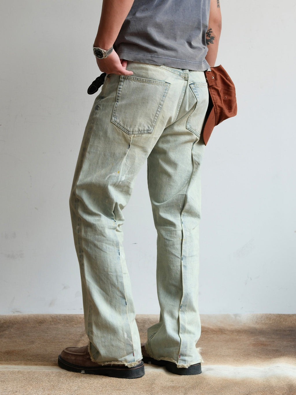 NEIGBORL Washed Paint-Splatter Straight-Leg Jeans