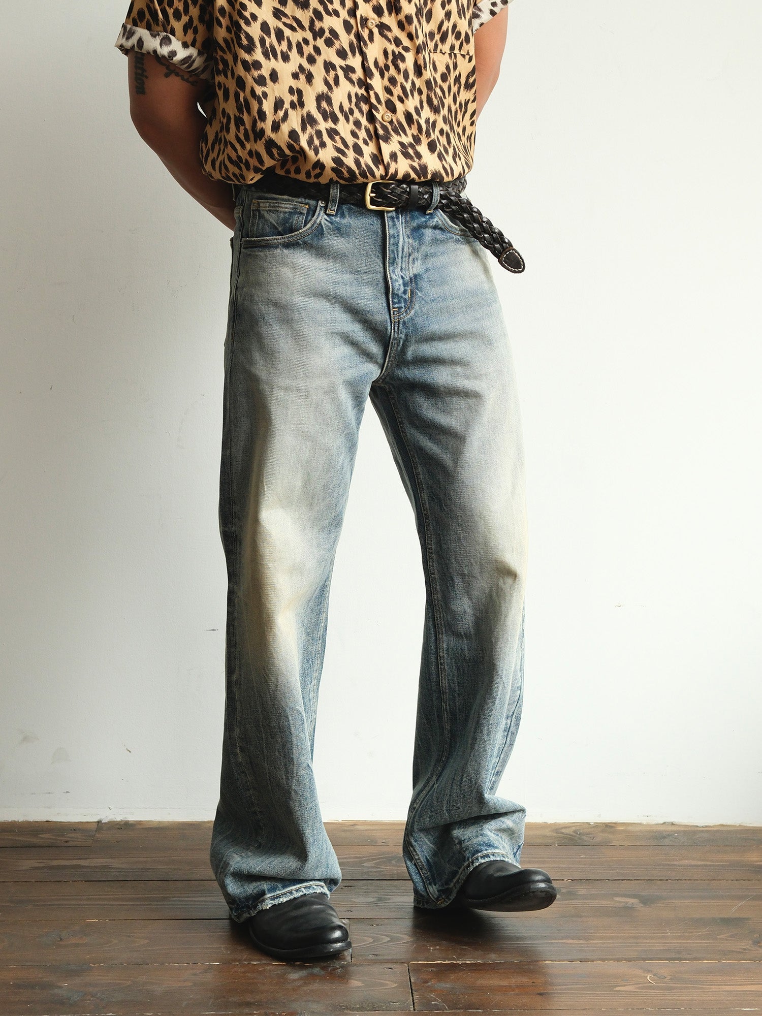 NEIGBORL Whiskering Washed  Straight-Leg Jeans