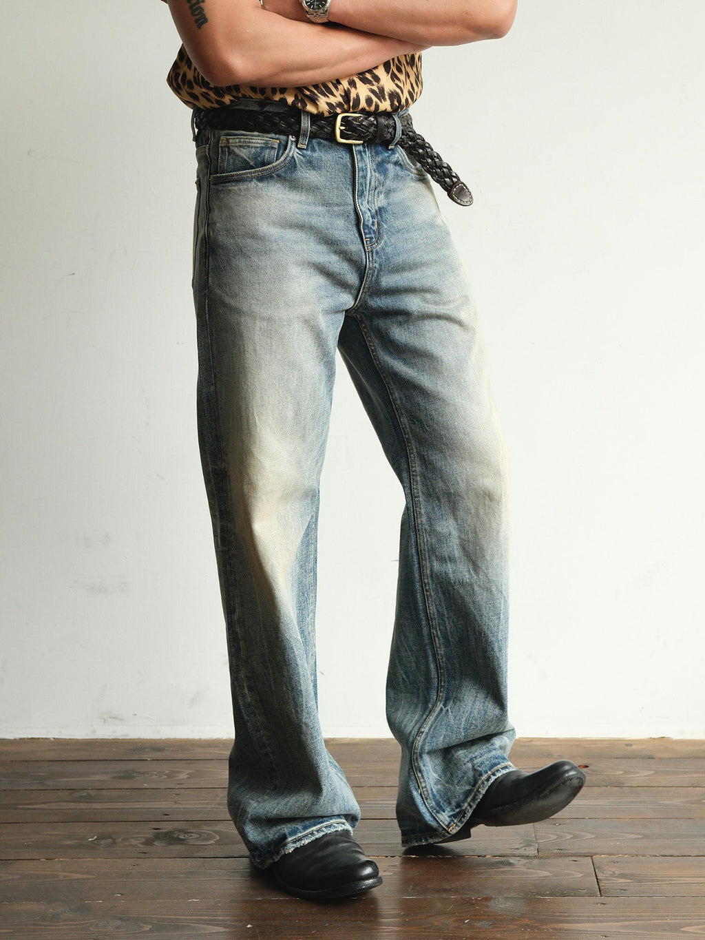 NEIGBORL Whiskering Washed  Straight-Leg Jeans