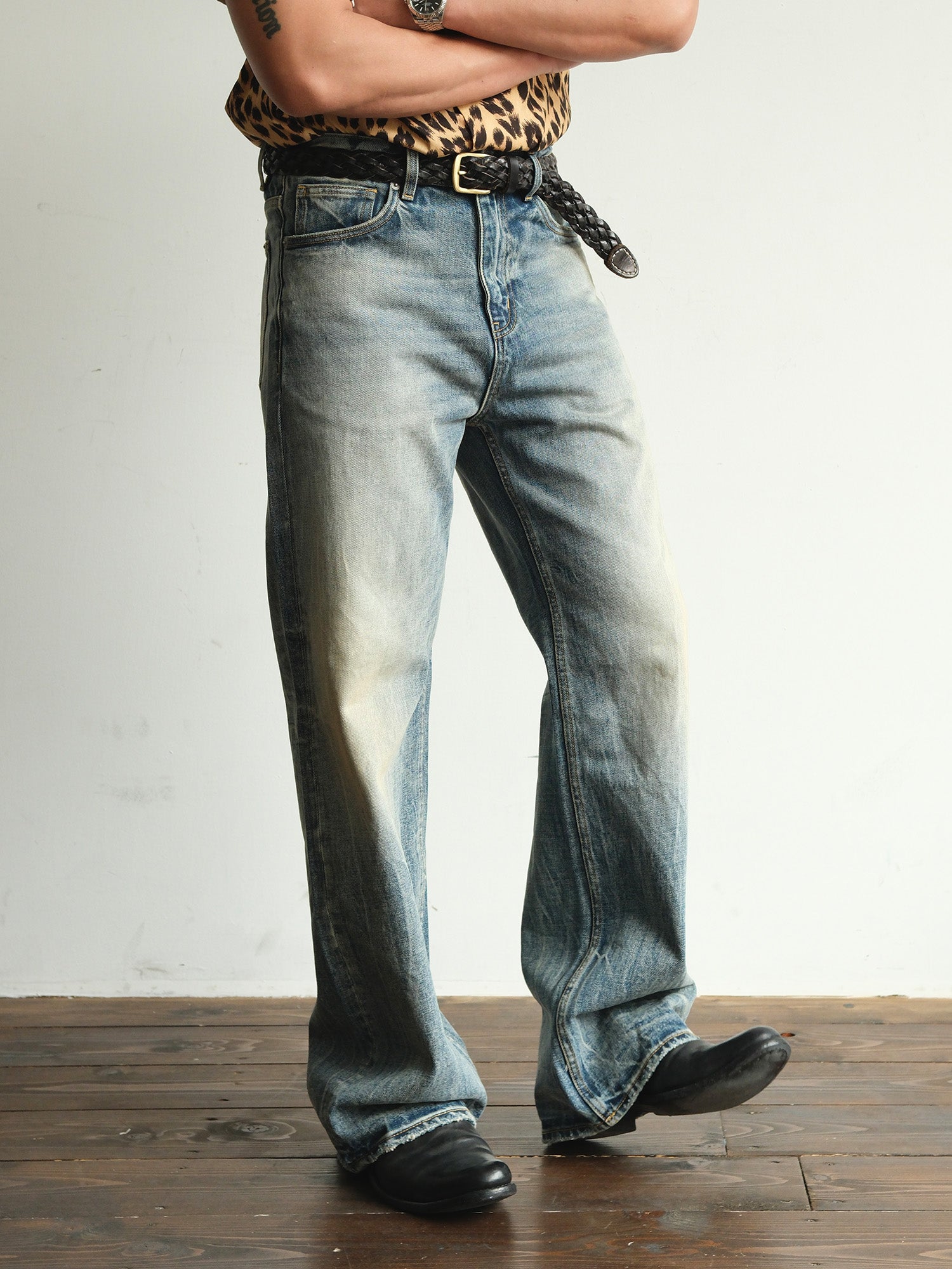 NEIGBORL Whiskering Washed  Straight-Leg Jeans