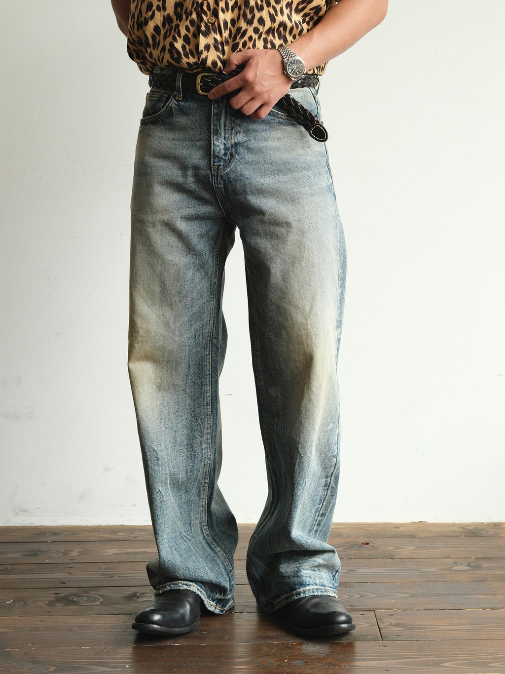 NEIGBORL Whiskering Washed  Straight-Leg Jeans