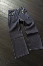 KREATE Raw PU-Paneled Flare Denim