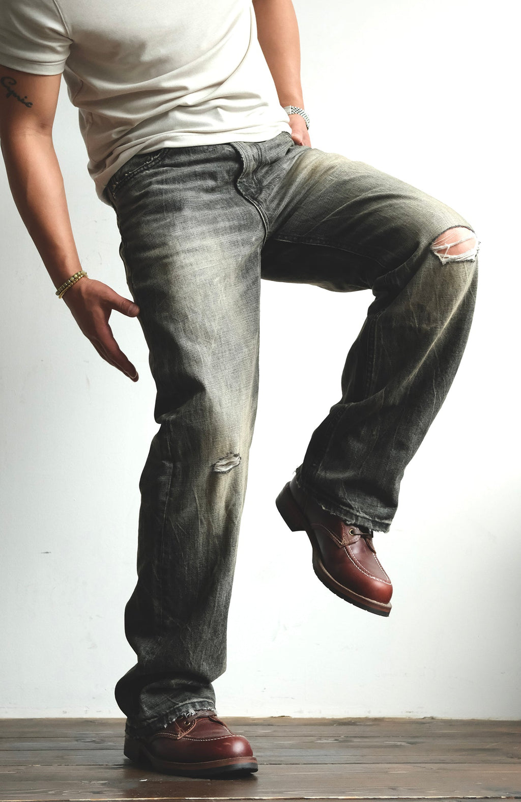 NEIGBORL Wash Distressed Loose-Fit Jeans Black