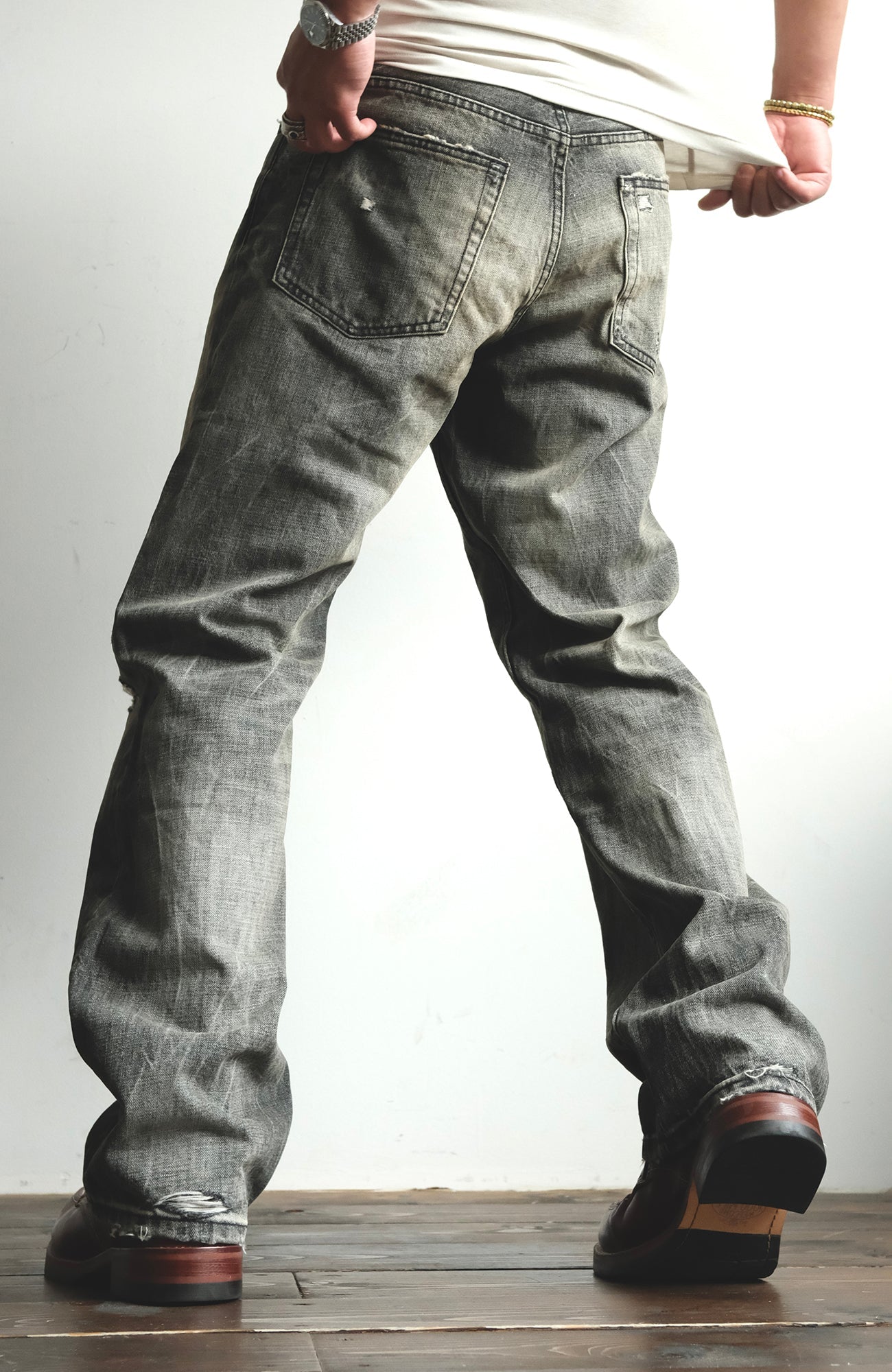 NEIGBORL Wash Distressed Loose-Fit Jeans Black