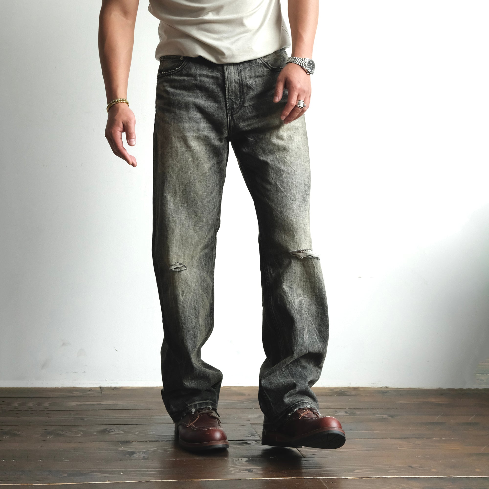 NEIGBORL Wash Distressed Loose-Fit Jeans Black