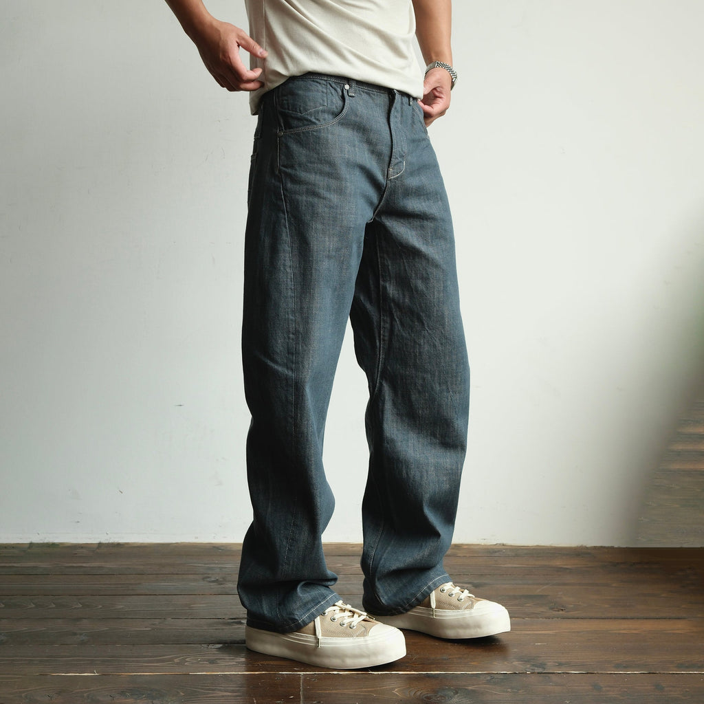 NEIGBORL Back-Buckle Washed Raw Denim Pants