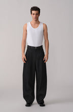 OPICLOTH Pinstripe Pleated Tapered Jeans
