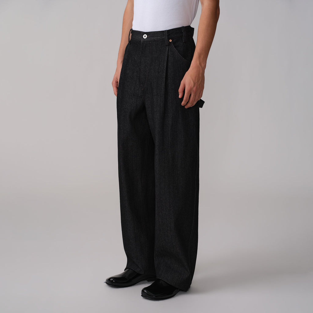 OPICLOTH Pinstripe Pleated Tapered Jeans