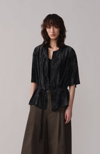 OPICLOTH Crinkled Draped Half Shirt