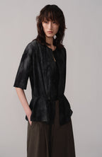 OPICLOTH Crinkled Draped Half Shirt