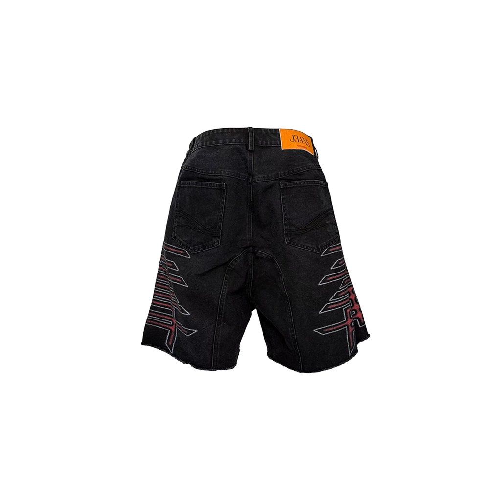 PCCVISION Washed Distressed Graphic Denim Shorts