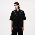 TIWILLTANG Studded Trim Zip-Up Half Shirt