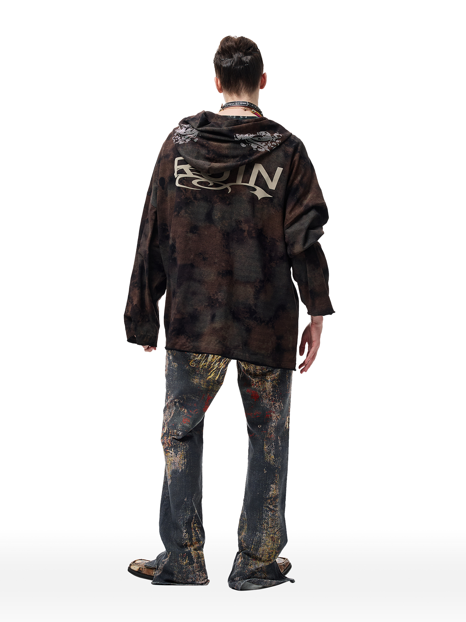 CYCYCY Feather Full-Print Slim Flared Jeans