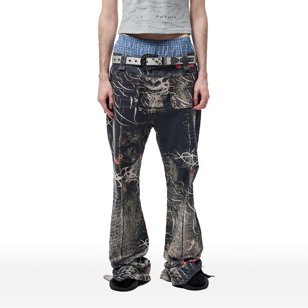 CYCYCY Full-Print Script Flared Jeans