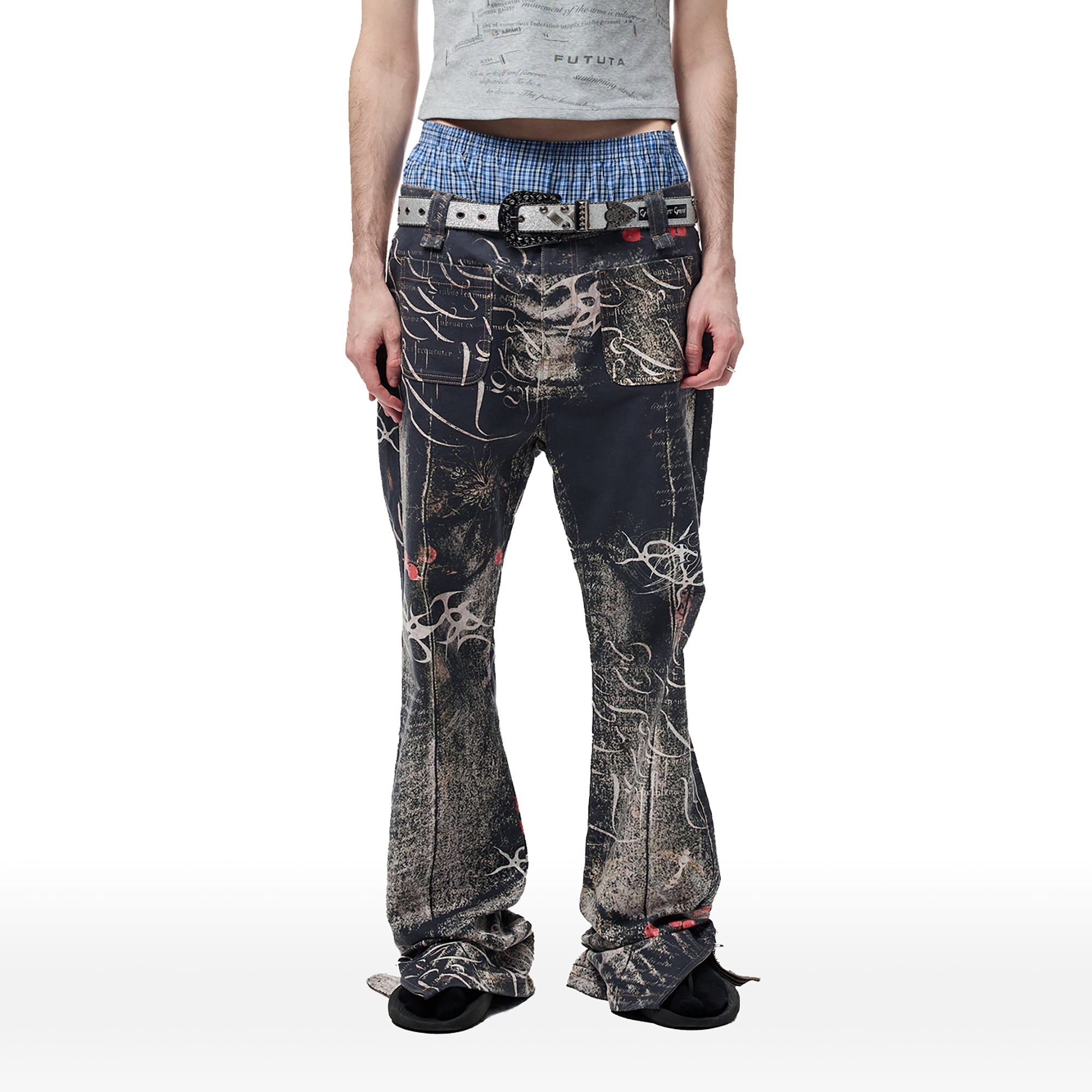 CYCYCY Full-Print Script Flared Jeans
