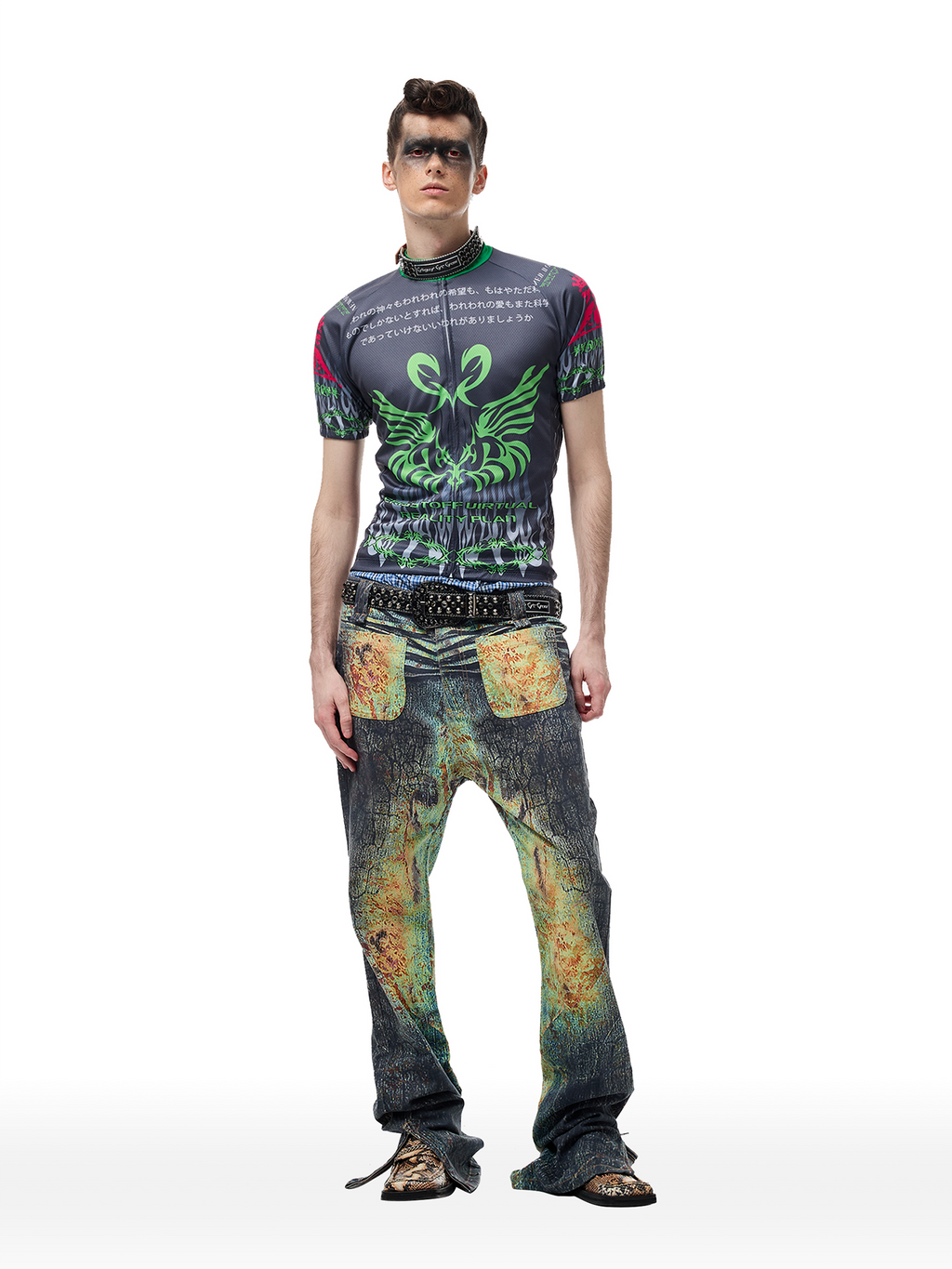 CYCYCY Iridescent Croc Full-Print Slim Flared Jeans