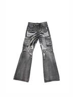 VINKID Distressed Grommet Strap Flared Jeans