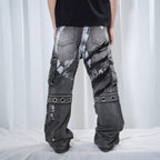 VINKID Distressed Grommet Strap Flared Jeans