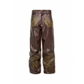 PCCVISION Gothic Skull Stitch PU Pants Brown