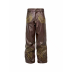 PCCVISION Gothic Skull Stitch PU Pants Brown