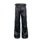 PCCVISION Pleated Knee Flare Faux Leather Pants