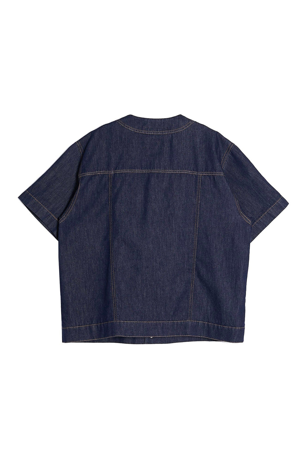 ASSEEN Flower Patchwork Stitched Raw Denim Half Shirt